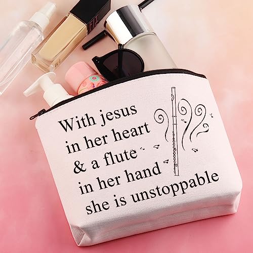 BDPWSS Flute Gift For Flute Player Gift With Jesus In Heart & A Flute In Her Hand She Is Unstoppable Makeup Bag (With Jesus Flute)