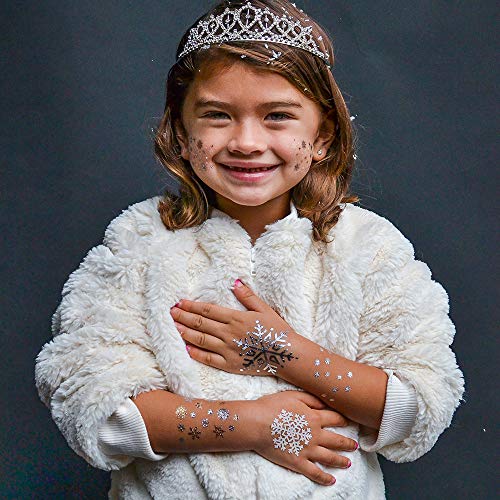 WINTER WONDERLAND VARIETY SET from FlashTattoos features 25 assorted holiday-inspired premium waterproof metallic gold & silver jewelry temporary foil party tattoos - Party Supplies
