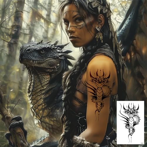 20 Sheets Temporary Tattoos Stickers Contain Viking and Dragon Art Pattern for Men and Women Body Shoulder Arm Chest Tattoo