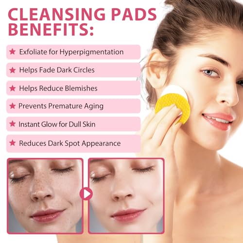 NIFEISHI Turmeric Face Scrub Pads, 120pcs Turmeric Cleansing Pads with Vitamin B5, Vitamin C, Sugar Cleansing Ps for Face and Body