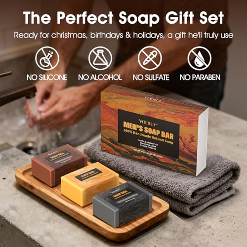 Mens Bar Soap, Natural Handmade Mens Soaps for Face, Body, Hands & Shave, Deep Cleansing, Refreshing Bar Soap for Men , 14.8 Oz 420G