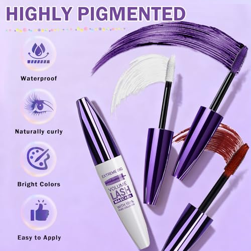 Purple Mascara and Eyeliner Set 5D Coloured Mascara for Eyelashed, Volumizing Curling Defining Eye Lashes, Long-Lasting Waterproof Purple Makeup