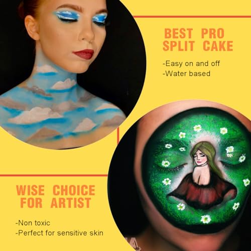 Bowitzki 10g Split Cake Face Paint Professional For Adults One Stroke Split Cake Non Toxic Rainbow Flora Dolphin Unicorn Flame Body Paint Makeup (Red&White&Blue)
