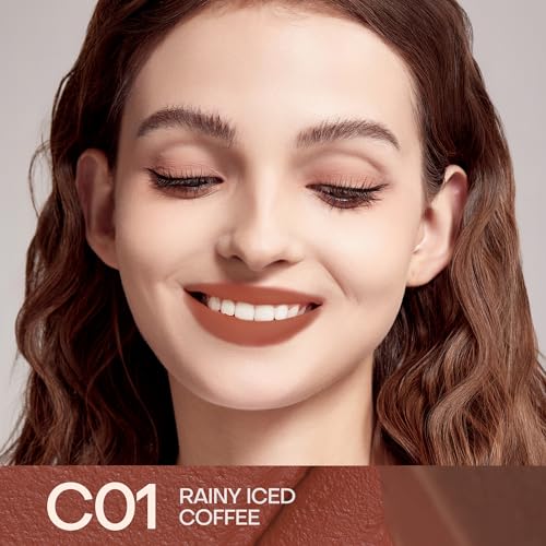 Mistine Lipstick Thai Latte Sheer Creamy Rouge Velevt Matte Finish Lipstick for Women Non-sticky C01 Rainy Iced Coffee 3.5g, 1 Count