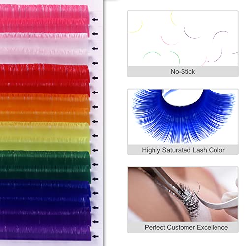16 Rows Colored Lash Extensions White Pink Red Golden Yellow Green Blue Purple Mix Color 0.07mm D Curl Color Lashes Extension Individual Single Classic Eyelash Extensions(0.07 D 14mm)