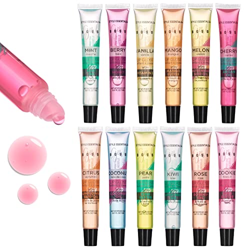 EXPRESSIONS 12pc Lip Gloss Lip Oil Collection ? Lip Gloss Tubes with Essential Oils, Moisturizing, Hydrating Lip Glosses, Lip Glow Oil, Hydrating Lip Balm