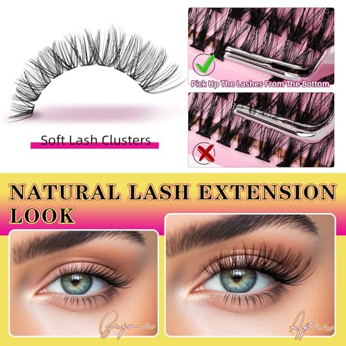 Lash Clusters 320PCS Individual Lashes D Curl Eyelash Clusters Mixed Length Cluster Eyelash Extensions Clusters Lashes with Thin Band Soft False Eyelashes DIY at Home(60D+80D,D-Mix9-16mm)