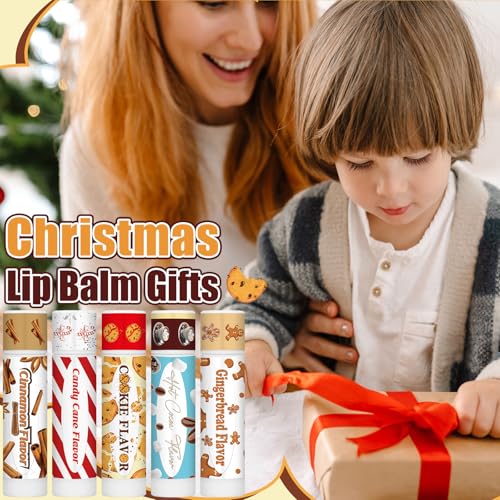 150 Pcs Christmas Lip Balms Bulk Peppermint Candy Cane Gingerbread Hot Cocoa Gifts Cookie Cinnamon Flavor Lip Balm Party Favor Xmas Stocking Stuffers Christmas Bulk Gifts for Coworker Staff Employee