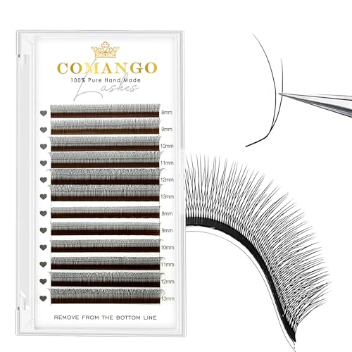 CoMango Fox EyeLashes Extension 2D Fans Flying YY Lashes Y Shaped Wispy Lashes Foy YY Lashes Mink Premade Lash Fans C/D Curly Natural Fluffy Handmade Individual Eyelash Fans(Black,2D-LC-mix8-13mm)