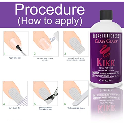Backscratchers Extreme Glass Glaze Kikr Spray Activator - Quick Dry Nail Resin Mist - 8 Fluid Ounce