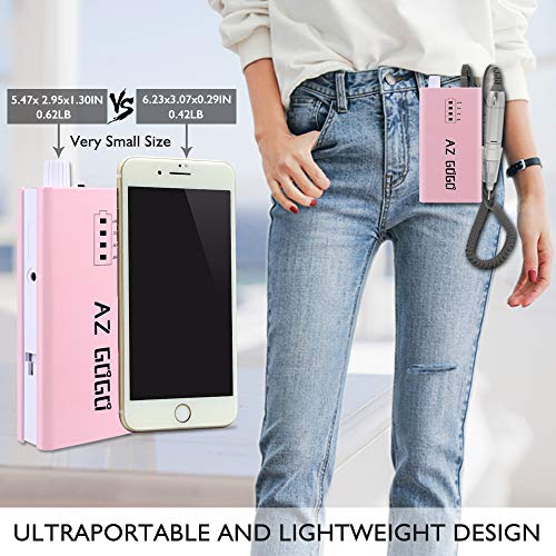 30000RPM Portable Nail Drill Machine, AZ GOGO Professional Rechargeable Electric Efile Nail Drill for Acrylic Nails, Manicure/Pedicure, Polishing, Cuticle - Salon or Home Use£¨Pink£©