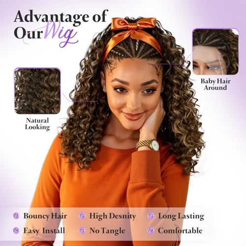WIGNEE 13x4 Lace Front Wig Cornrows Braided Wigs For Women Short Afro Curly Wig Braiding Hair HD Lace Frontal Wig With Baby Hair Lightweight Hand Braid Synthetic Hair£¨R6/12/27£¬16 Inch£©