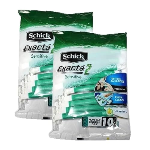 Schick Exacta2 Sensitive Skin Disposable Mens Shaver 20 Count (10 Count x 2Pack) 2023 New Verson