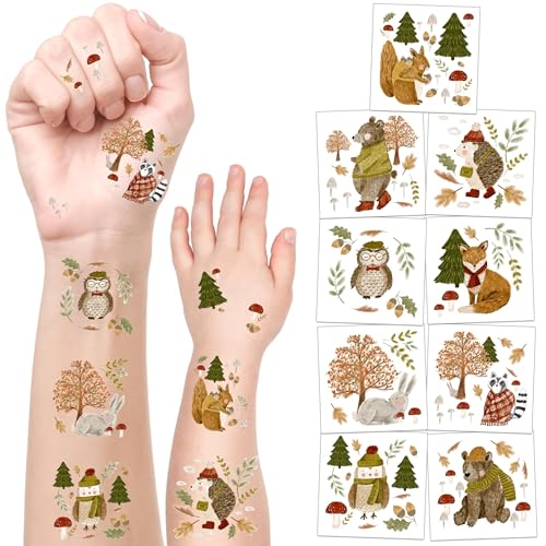 Cheerland Woodland Tattoos Forest Animal Temporary Tattoo Stickers Fall Birthday Decorations Nature Theme Woodland Creature Tattoos for Thanksgiving Bday Autumn Party Favors