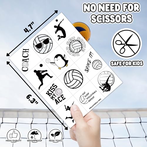 96PCS Cute Volleyball Pre-Cut Temporary Tattoos Themed Pool Birthday Party Decorations Supplies Favors Cool Funny Summer Beach Games Tattoo Stickers Gifts For Kids (Normal)