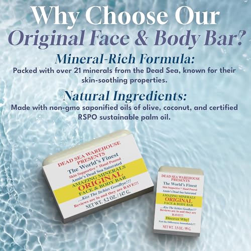 Dead Sea Warehouse - Dead Sea Salt Soap Bar - Original Face & Body Bar - Hydrating Mineral Soap for All Skin Types, Fragrance-Free - 3.5 oz
