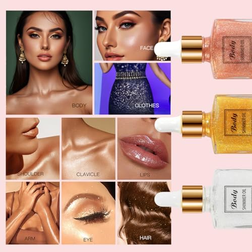 Body Shimmer Oil,Luxurious Illuminator Body Glow Oil,Moisturizing Body Luminizer Glow,Waterproof Long Lasting Body Luminizer Glow For Face and Body (01Silver White)