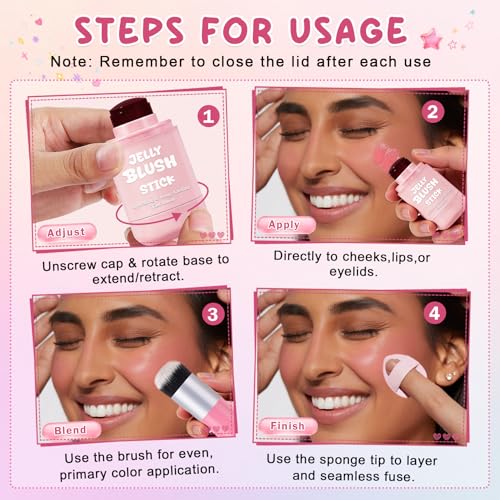 2PCS Jelly Blush Stick for Cheeks,Multi-use Cooling Water Jelly Lip and Cheek Tint Stain,Moisturizing,Cruelty-Free,Lightweight,Sheer & Buildable Lip Tint + Blush£¨02 Soft Pink + 04 Berry Red£©