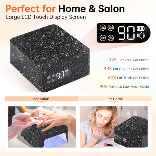 UV Nail Lamp,96W UV Light for Gel Nails, Cordless Nail Light,Rechargeable Nail Dryer, Touch Control & Auto Sensor,Fast Curing Manicure for Salon & Home (A-Black)