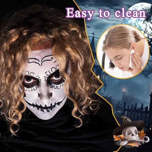 Black White Face & Body Paint Set,Professional Oil Based Face Painting Kit with 2 Brushes,Halloween SFX Makeup Palette Kit for Skull Costume Party Skeleton Cosplay Clown Art Theater