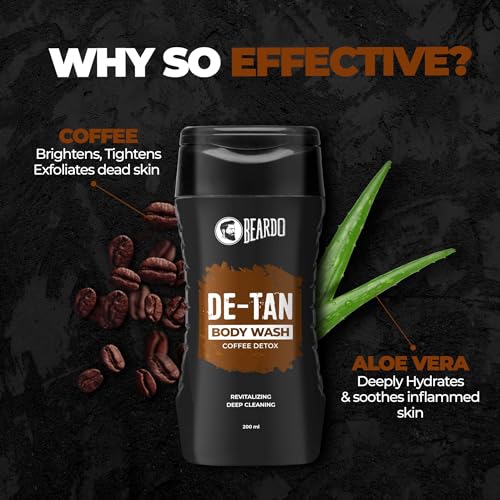 LiveMoor Beardo De-Tan Body Wash for Men, 200ml | Tan Removal| Caffeine Body Wash | With Coffee & Aloe Extracts | For Body & Face | Refreshing Fragrance