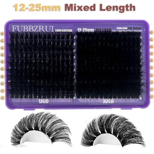 Volume Lash CLusters 12-25mm Long Cat Eye D Curl 280PCS Cluster Eyelash Extensions 150D+200D Thick DIY Lash Extesnion