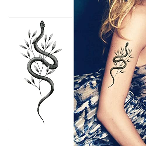 Glaryyears Snake Tattoos for Adults Women Men, 15-Pack Large Realistic Fake Tattoos, Serpent Swords Rose Temporary Tattoo Stickers, Scary on Half Arm Body Tribal