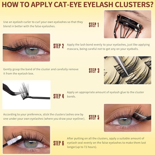 Wispy Lash Clusters Manga Eyelash Clusters Kit Cat Eye Fairy Eyelash Extensions Kit Natural Spiky Lash Extensions Kit with Lash Bond and Seal 132Pcs Left Right DIY Individual Lashes at Home