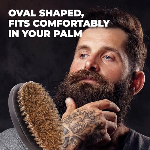 GUARD&MARINE 100% Boar Bristle Beard Brush for Men ? Medium Firm Military Style Brush for Short Beard, Mustache & Waves ? Natural Wooden Handle Grooming Brush