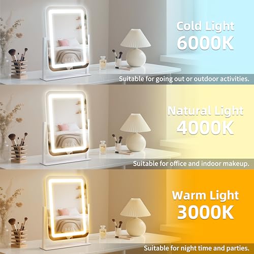 Vanity Mirror with Lights,13.1"¡¿16.7"LED Makeup Mirror,Lighted Makeup Mirror with Lights, Smart Touch Control Dimmable 3 Modes Light, Lighted Up Mirror for Makeup Desk, Bedroom, Dressing Room