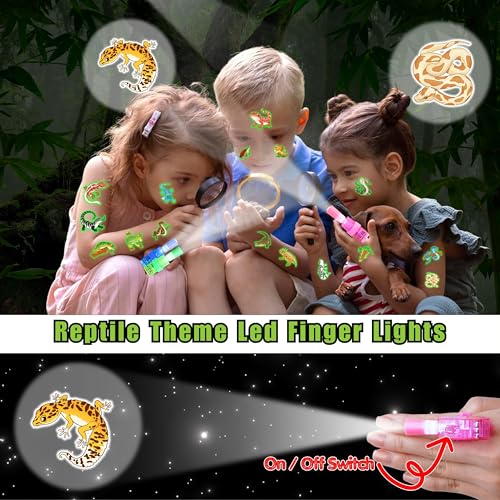 72 PCS Reptile Party Favors ? 48 PCS Luminous Tattoos & 24 PCS LED Finger Lights Combo ? Birthday Goodie Bag Fillers, Party Supplies, Gifts Light Up Toys Glow In The Dark for Boys and Girls