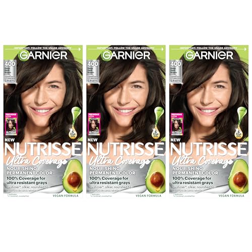 Garnier Hair Color Nutrisse Ultra Coverage Nourishing Creme, 400 Deep Dark Brown (Sweet Pecan) Permanent Hair Dye, 3 Count (Packaging May Vary)