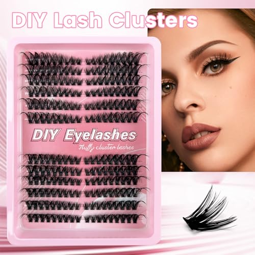 Lash Clusters Kit - Stunning Natural Black 60D 80D Volume Eyelash Extensions, 216 Pcs Individual Lashes 8-16mm, D Curl Thick Cluster Lashes for Gorgeous Eyes (80D)