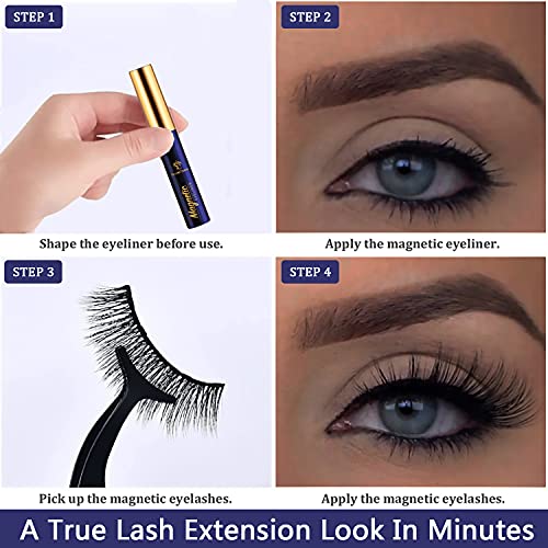 Magnetic Eyelashes Lashes,10 Pairs Magnetic Lash Kit with Liner,3D Natural Look,Reusable Cat-Eye Magnet False Eyelashes Cruelty Free.