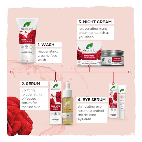 Dr. Organic Rose Otto Night Cream | Rejuvinating for Mature Skin, Aids in Healthy Aging, Promotes Youthful & Toned Skin, Natural, Certified Organic, Vegan, 50 mL / 1.7 fl oz