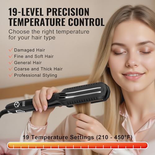 VEVOR Hair Straightener, 1.5-inch Titanium Flat Iron, Dual Infrared Hair Straightener Flat Iron with LCD Display and 19 Temp Levels - 210¡ÆF to 450¡ÆF, Dual Voltage 110V/240V for Salon Home Travel Use