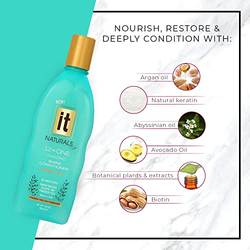 IT Naturals Argan Oil 12-In-One Amazing Shine Conditioner, 10.2oz - Repairs, Protects & Strengthen Hair Split Ends & Breakage - for All Hair Types - Moisturizing & Volumizing - Paraben Free