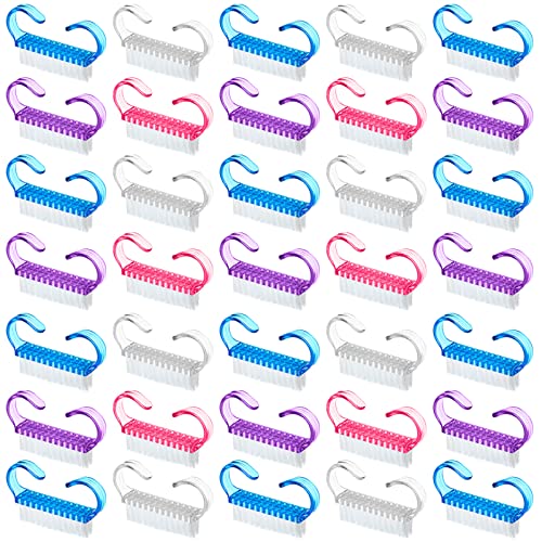 200 Pcs Handle Grip Nail Brush Fingernail Scrub Cleaning Cleaner Nail Brushes Scrubber Bulk for Men Women Hands Feet Toes and Nails Pedicure, 4 Colors
