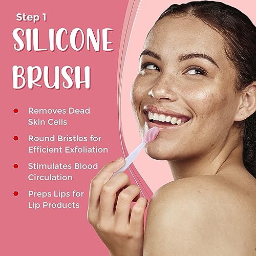 6-in-1 Lip Care Kit With Lip Sleeping Mask, Silicone Brush, Sugar Lip Scrub, Lip Mask Sheet to Reveal Luscious, Lip Exfoliator Scrub to Soft Lips ? Korean Lip Therapy Set for a Fuller