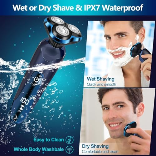 Electric Razors for Men ? 3D Head Shavers, Wet & Dry Cordless Shaver, IPX7 Waterproof with Beard/Nose Trimmer & Face Cleaning Brush, Men¡¯s Shaving Kit, Ideal Gift for Men