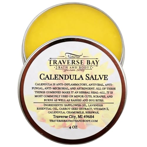 Traverse Bay Bath and Body - 4 oz Twist-Top Tin - Calendula Salve With Calendula, Chamomile, Lavender Essential Oil, Carrot Seed Extract - All Natural, Soothing, Multi-Purpose Salve For Everyday Use