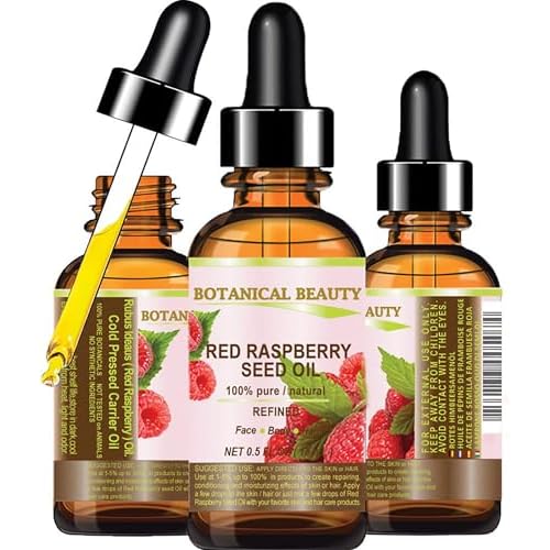 Botanical Beauty Red Raspberry Seed Oil 100% Pure Natural Undiluted Refined Cold Pressed Carrier Oil 0.5 Fl Oz - 15 ml for Face, Skin, Hair, Lips, Nails. Rich in Vitamin C, Vitamin E