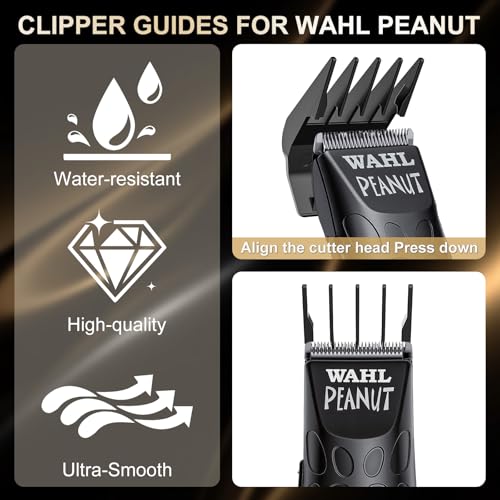Professional Peanut Clipper Guards for Wahl Peanut ? 4PCS (1/8" to 1/2") Compatible with Wahl Peanut Guards 8685/8655/8035/8663 ? Premium Guide Combs with Storage Bag & Cleaning Brush, Black
