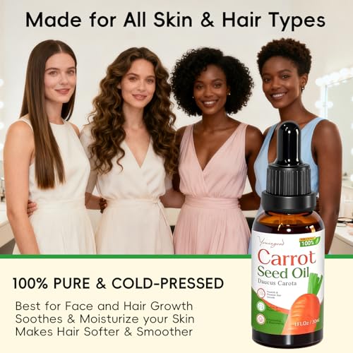 3 PCS Carrot Seed Oil for Hair & Skin Care, 100% Pure Natural Carrot Carrier Oil, Daucus Carota Essential Moisturizer for Face and Lip Care, Scalp & Body Massage