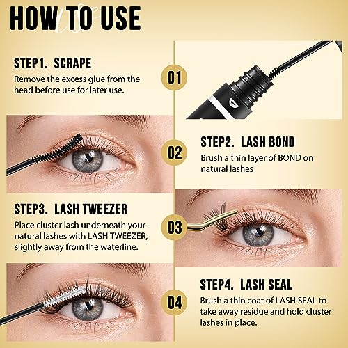 QUEWEL Lash Clusters 320Pcs Cluster Lashes 35D+45D D Curl Lash Cluster Eyelash Extensions Mix9-16mm Individual Eyelashes Clusters Wispy Lash Clusters Thin Band Soft to Use at Home(35D+45D D Mix9-16)