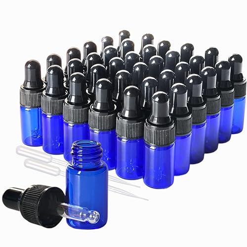 36 Pack Mini Glass Dropper Bottle 3ml Blue Glass Dropper Bottles,for Essential Oil Perfume Cosmetic Liquid Traveling Sample Containers?(Blue, 3ml)