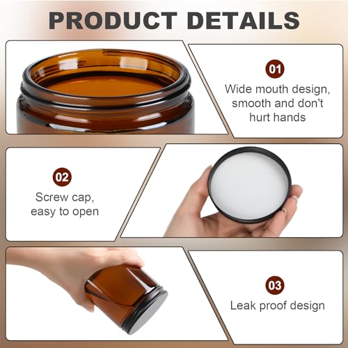 Goiio 12 Pack Amber Glass Jars, 8 Oz Thick Amber Round Glass Jars, with Black Metal Lids, for Spice, Liquid, Sample, Leakproof and Dishwasher Safe