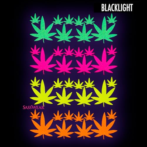 Sasswear Blacklight Body Stickers - Neon Fashion Accessories for Raves, Festivals and Glow Parties, 40/pk (Leaf)