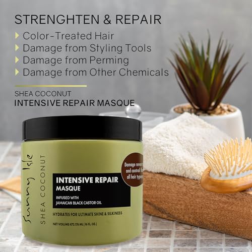 Sunny Isle Shea Coconut Intensive Repair Masque - Deeply Conditions, Repairs, Hydrates, Strengthens - 16oz