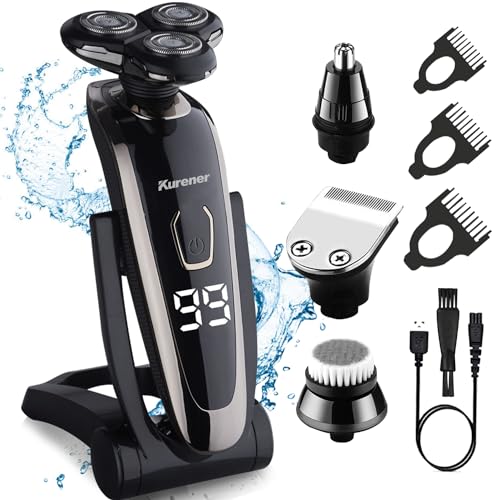 Electric Razor for Men Shaver Rechargeable Waterproof Rotary for Shaving with Nose Trimmer Sideburns Trimmer Face Cleaning Brush